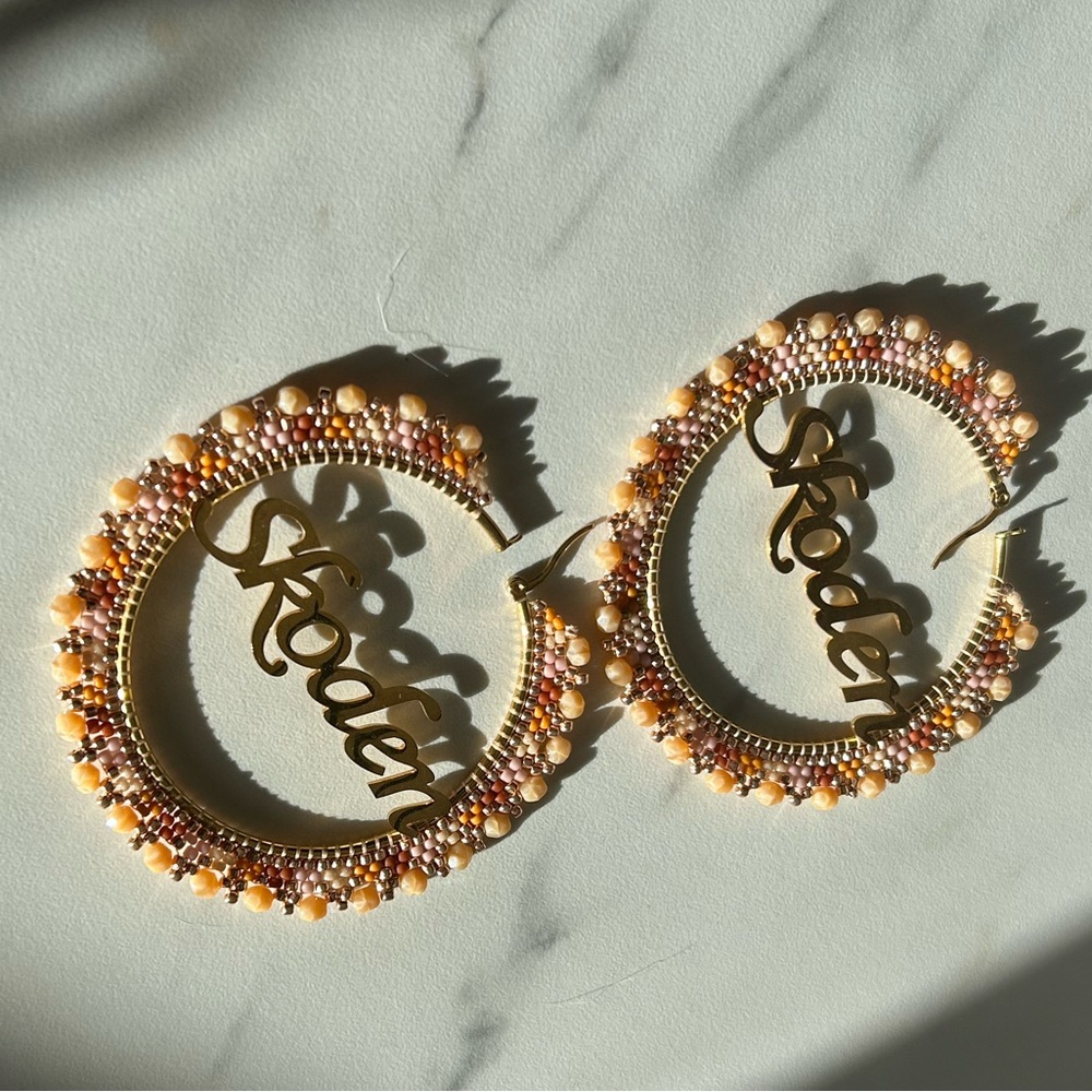 Beaded Indigenous Gold SKODEN Hoop Earrings